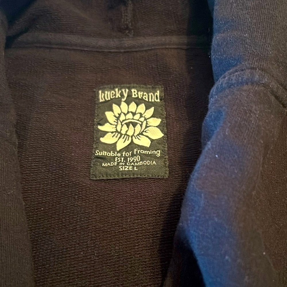 Lucky Brand black hooded sweatshirt cardigan.